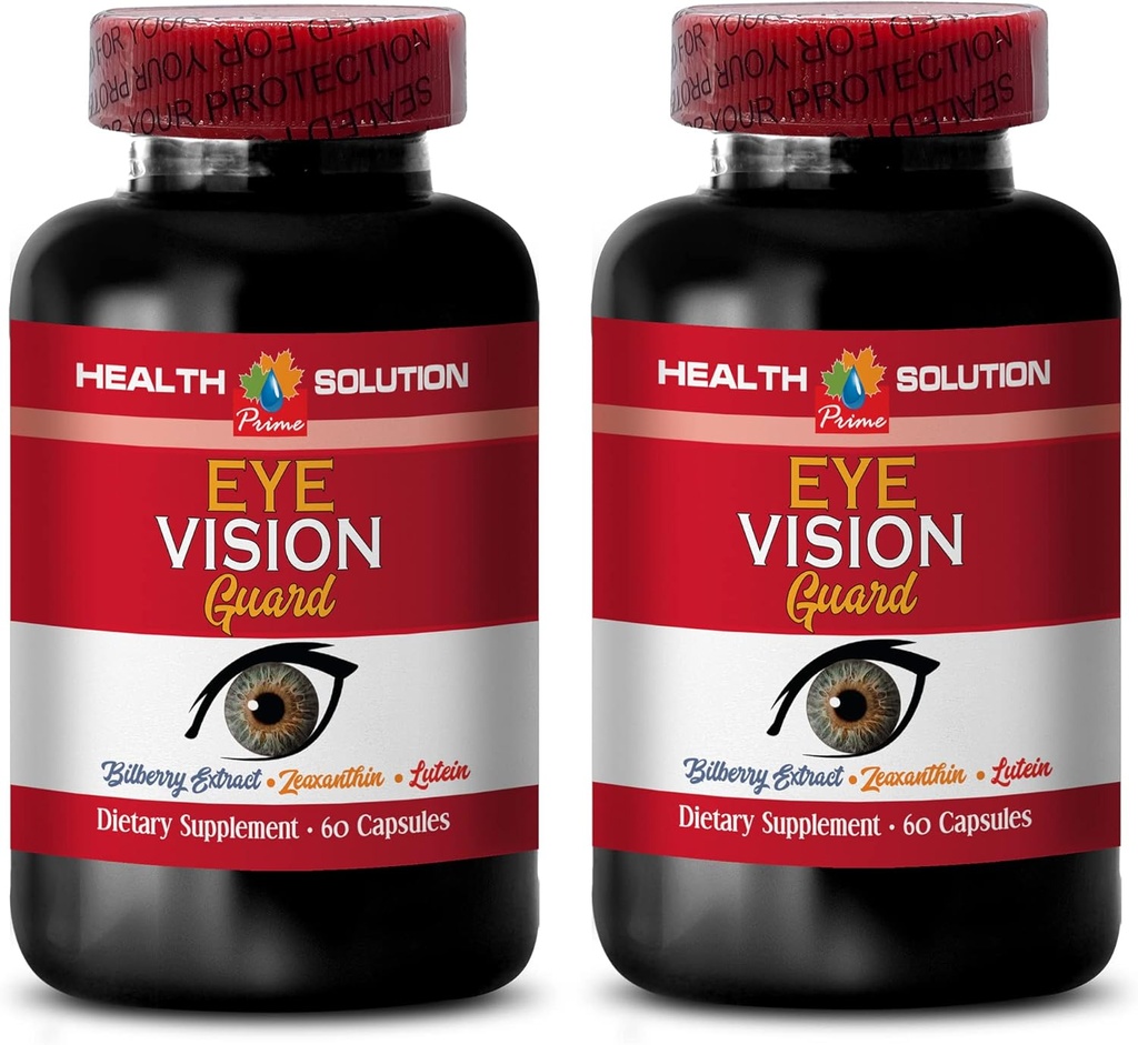 Vitaminas para Cuidado de los Ojos - Maximum Vision Support - Promueve Visión Saludable - l-Taurina Suplemento, Luteína, Fruta de Fresa, Semillas de Grapa, Dihidrato de Quercetina, L-Taurina, Vitamina A Pills, 2 Bot 120 Caps