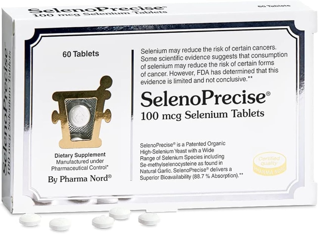 SelenoPrecise ← Única Farmacéutica-Grado Orgánica Selenio Suplemento Silencio Garantizado 88.7% Absorción Silencioso Tiroides, Sistema Inmunitario, Protección de Prostata & Heart Health latitud Selenium 100 mcg tabs