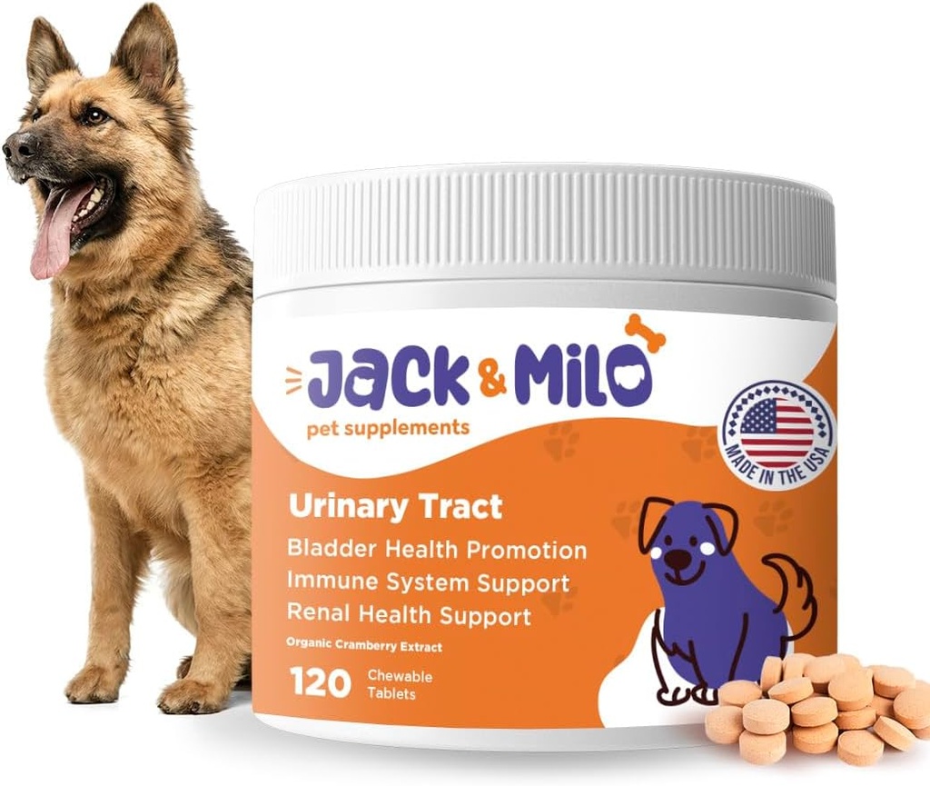 Jack &amp; Milo - Suplemento para Perros, Incontinencia de la UTI Perro, Control de Riñón y Vejiga - Arándano &amp; Antioxidantes, Orgánica - Control de Vejiga para Perros, EE.UU.