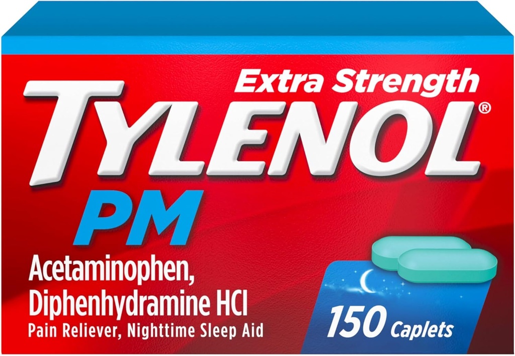 Tylenol PM Extra Strength Nighttime Pain Reliever " Sleep Aid Caplets, 500 mg Acetaminophen " 25 mg Diphenhydramine HCl, Relief for Nighttime Aches " Pains, Non-Habit Forming, 150 ct