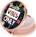 Rouidr Pill Box, 3 Compartment Medicine Pill Case, Small Metal Travel Medicine Box for Purse & Pocket, Rose Gold, Flowers Good Vibe