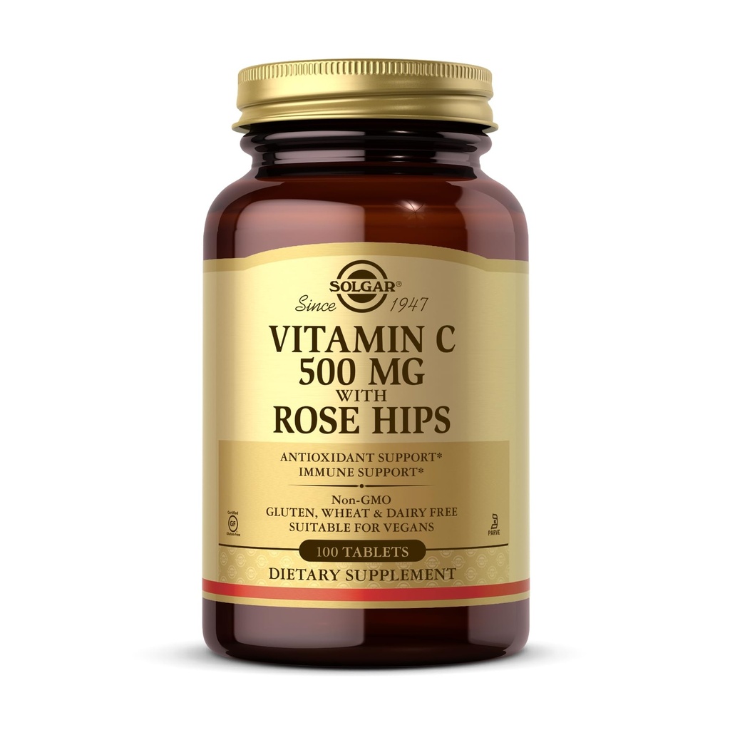 Solgar Vitamina C 500 mg con Rosa HIPS, 100 Tabletas - Antioxidante &amp; Apoyo Inmunitario - Salud general - Asistencias Esquía saludable &amp; Juntas - No GMO, Vegan, Gluten Gratis, Dairy Free, Kosher - 100 Servings