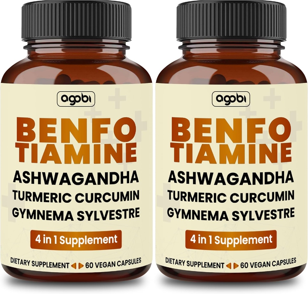 Benfotiamine 600mg Suplemento - 2 Meses para Sistema Digestivo, Producción Energética &amp; Immune - Rot de Curcumina Turmérica Blended, Ashwagandha Root &amp; Organic Gymnema Sylvestre - 2 Packs de 60 cápsulas