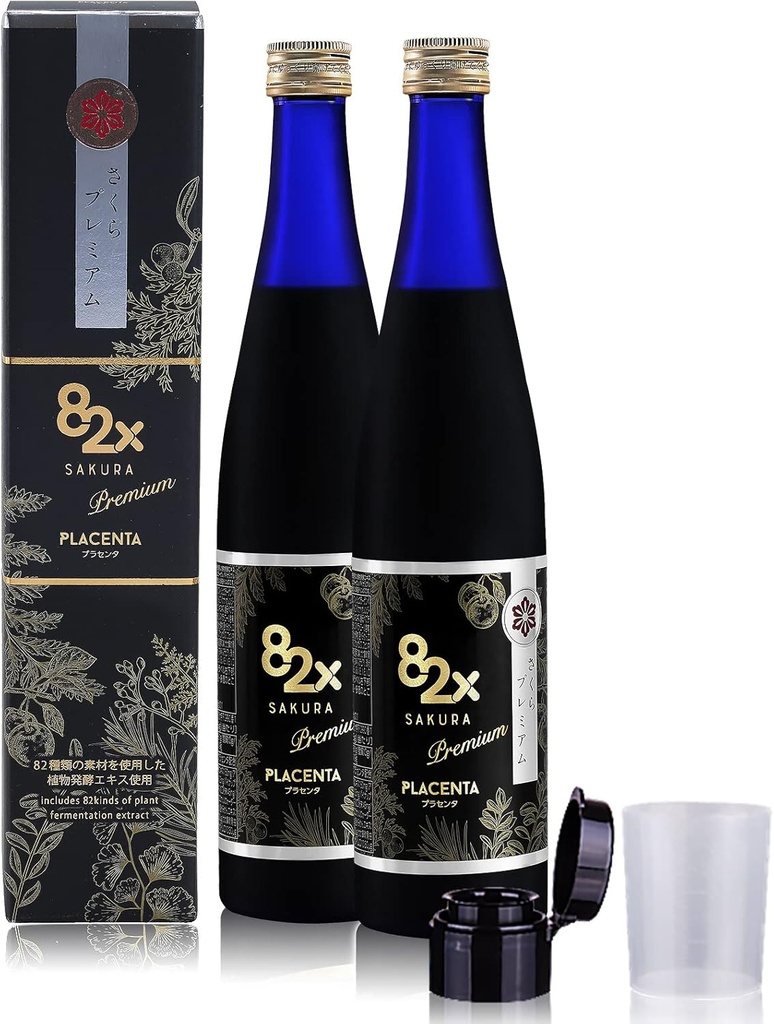 82X Liquid Placenta Drink - Premium Placenta 450.000mg Placenta - 15,000 Marine Collagen Peptides Suplemento de Japón con 82 plantas fermentadas, patentadas para la piel de la piel 2Pack