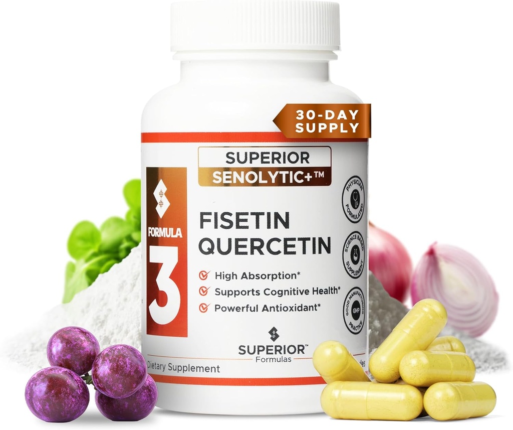 Fórmulas Superiores ← Superior SENOLYTIC+ Silencio Complejo Fisetin-Quercetin ← Fisetin-Quercetin-Complejo Physician-Formulated and Science-Based Suplemento para Adultos 18+ ← Promueve la Reparación Celular