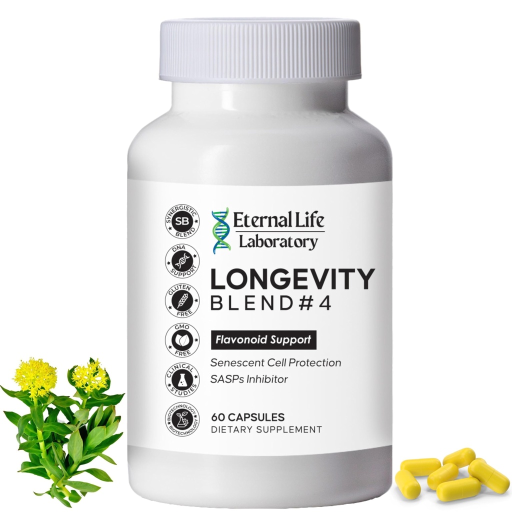 Quercitin, Rhodiola Rosea, Luteolin y Rutin Longevity Blend #4 Anti-Aging Supplement for Cellular Defense with Immunity and Energy Support, Antioxidants