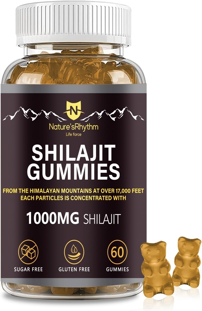 El Ritmo Shilajit Gummies 1000mg - 60 pcs de Shilajit Gummies para Hombres y Mujeres, Shilajit Gummies Rica en varios minerales de rastros, un suplemento de energía y inmunidad