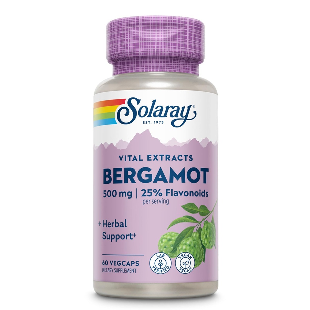 SOLARAY Bergamot 500 mg - Citrus Bergamot Suplemento para un estilo de vida activo - Estándarizado a 25% Flavonoides - con Berberine HCl de Indian Barberry - Vegan, 60 días de garantía, 30 Serv, 60 VegCaps