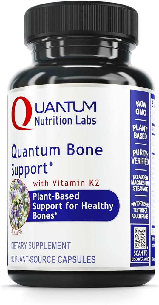 Laboratorios de Nutrición Cuántica Salud del Hueso Cuántico - Vitaminas de Salud del Hueso, Suplemento de Fuerza del Hueso para Mujeres y Hombres, Suplemento de Calcio Orgánico con Vitamina Fermentada K2, Soporte de Salud del Hueso - 90 cápsulas