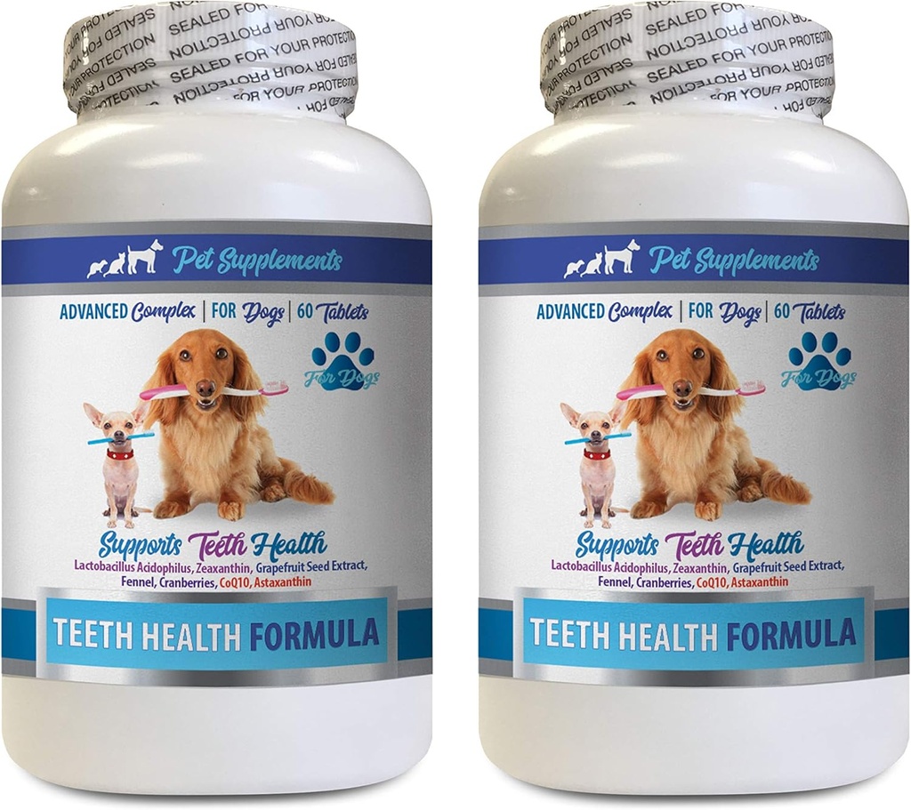PET SUPPLEMENTS & NUTRITION LLC Dog Bad Breath Remedy - Dog Teeth Health Formula - Natural Gum Care - REMOVES Plaque Build UP - FRESHENS Breath - Dog Vitamin additive - 2 Bottles (120 Treats)