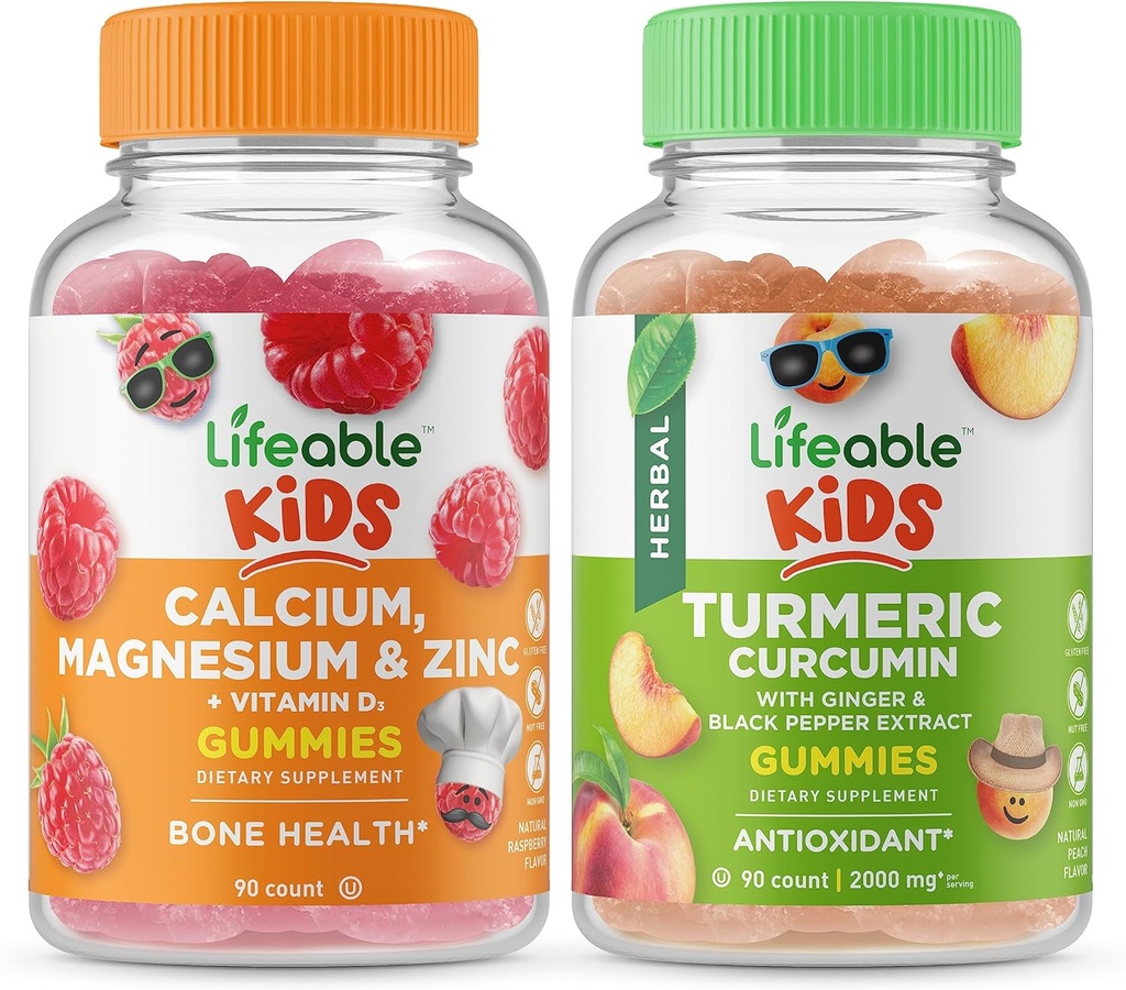 Magnesio de calcio vitalicio " Niños de zinc + Curcumina de Turmérico Niños, Gran Agrupo de Gummies - Gran Cata, Suplemento de vitamina, Gluten Gratis, GMO Gratis, Gummy Chewable