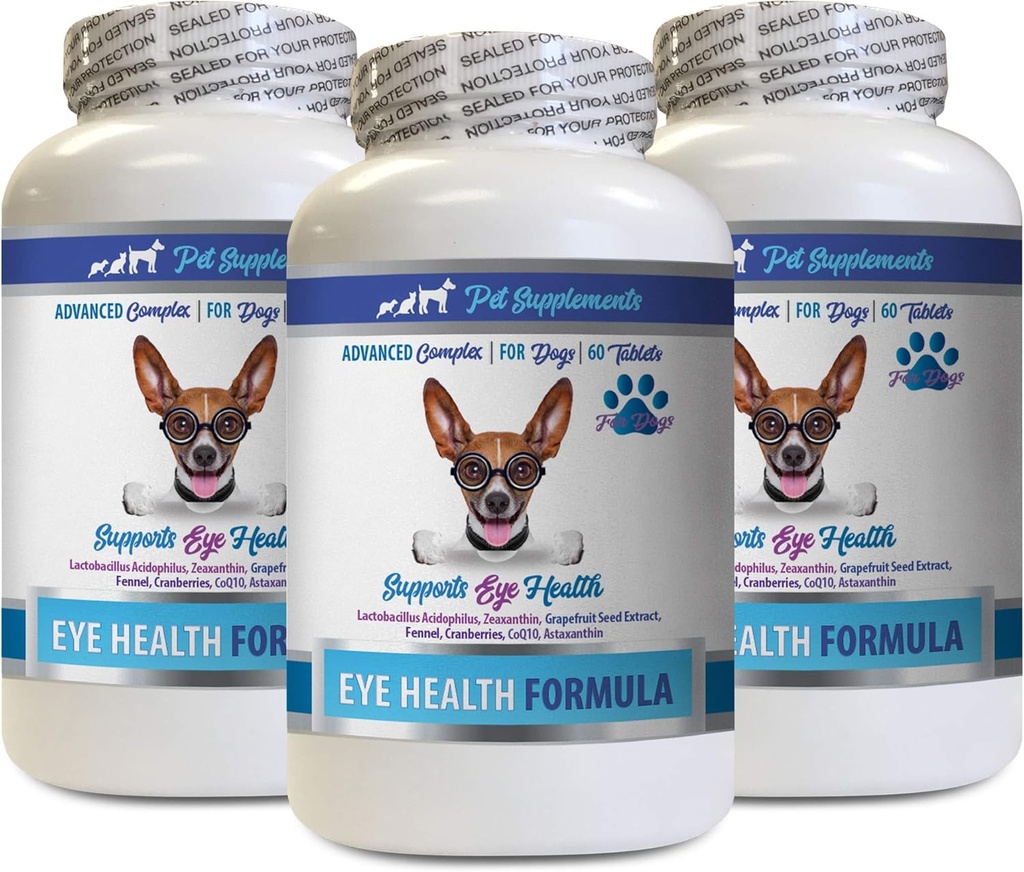 Dog Eyesight Supplement - Dogs Eye Health Formula - Advanced Eye Support Complex - VETS Recomendado - astaxanthin para perros, Natural Eye Health Vitaminas con Bilberry zeaxanthin Lutein 3 Bot 180 Tabs