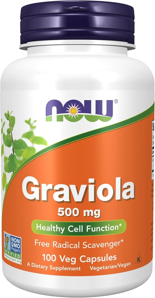 AHORA Suplementos de alimentos, Graviola (Annona muricata) 500 mg, Función de células sanas*, 100 cápsulas de verduras