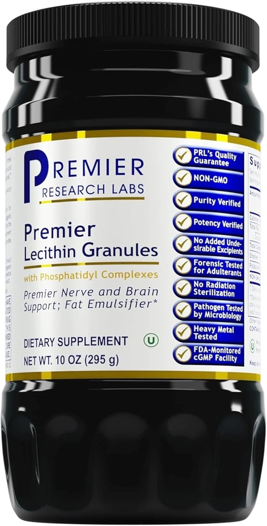 Premier Research Labs Lecithin Granules - Soy Lecithin Granules, Lecithin Supplement, Lecithin for Baking, Non GMO, Food Grade Phospholipid for Brain &amp; Nerve Support - 10 oz