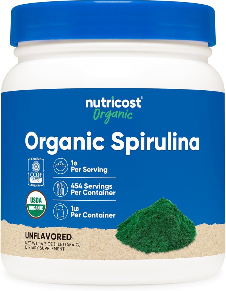 Nutricost Organic Spirulina Powder 454 Grams, 1LB - Pura, certificada Espirulina orgánica