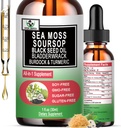 Sea Moss Black Seed Oil Soursop Liquid Drops with Bladderwrack Burdock Root Turmeric - Multimineral & Vitaminas Superfood Drops Organic Non-GMO for Immune & Digestive & Cell Support Skin Hair