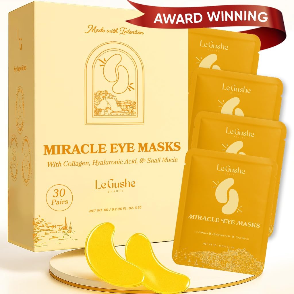 LE GUSHE Gold Under Eye Patches for Puffy Eyes and Dark Circles (30 Parejas) - Hidrating Collagen Under Eye Masks with Snail Mucin - Soothing Puffy Eyes Treatment for Women &amp; Men - Bridesmaid Gifts