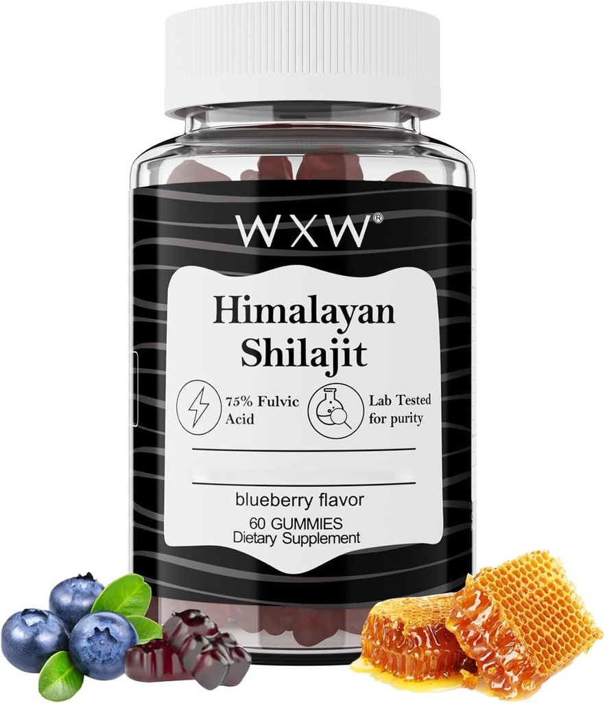 WXW Pure Himalayan Shilajit Gummies Ø Fulvic Acid & 85+ Trace Minerals TEN Ashwagandha, Gokshura TEN No Añadido Sugar Silencio para Hombres, Mujeres ANTE NO GMO TENIDO Lab Tested Silencio 100% Natural ANTE Enhance Immunity 60 Gummy