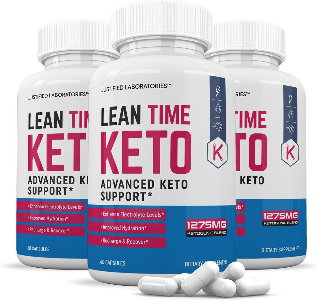 (3 Pack) Lean Time Keto Pills 1275MG New &amp; Improved Formula Contains Apple Sider Vinegar Extra Virgin Olive Oil Powder Green Tea Leaf 180 Capsules