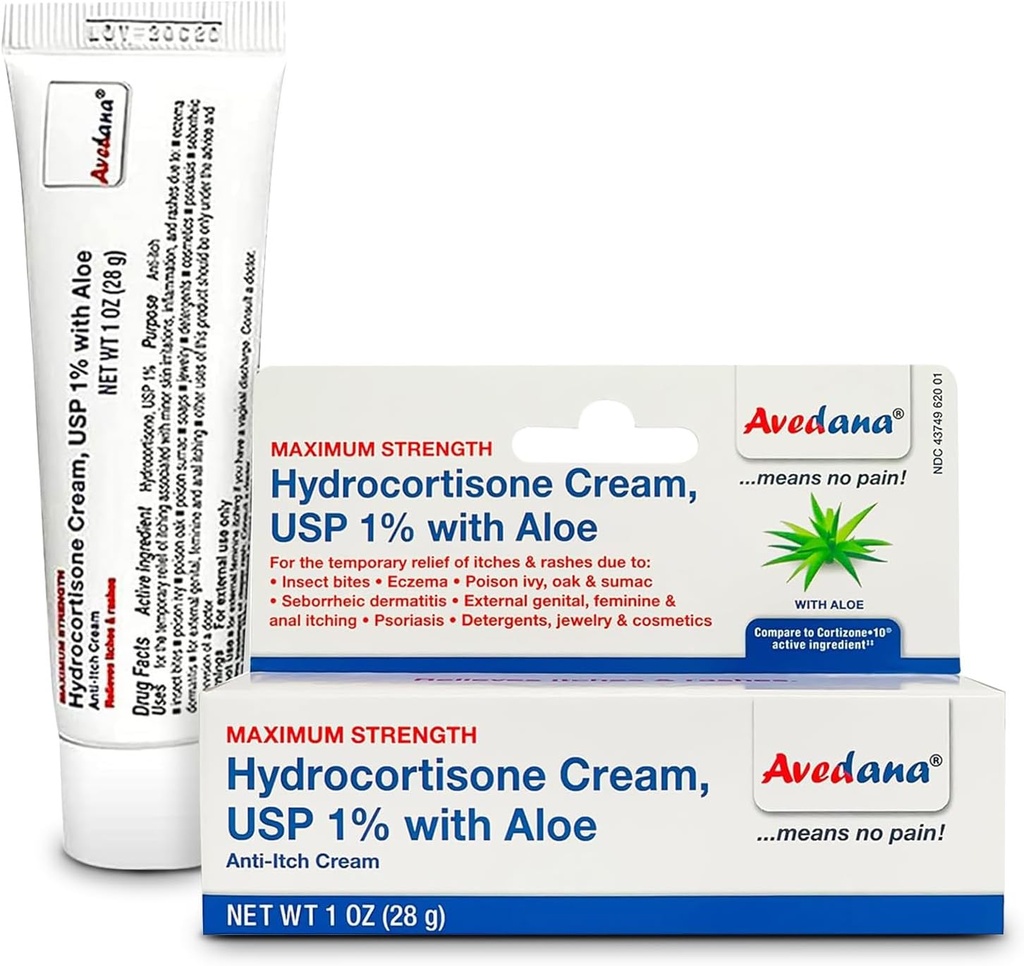 Crema de hidrocortisona – 1 Unce Eczema Crema con Aloe Vera – Premium Anti Itch Cream Extra Strength – Ideal para Rashes, Itchiness, Insect Bites, Dermatitis, Detergents, Jewelry
