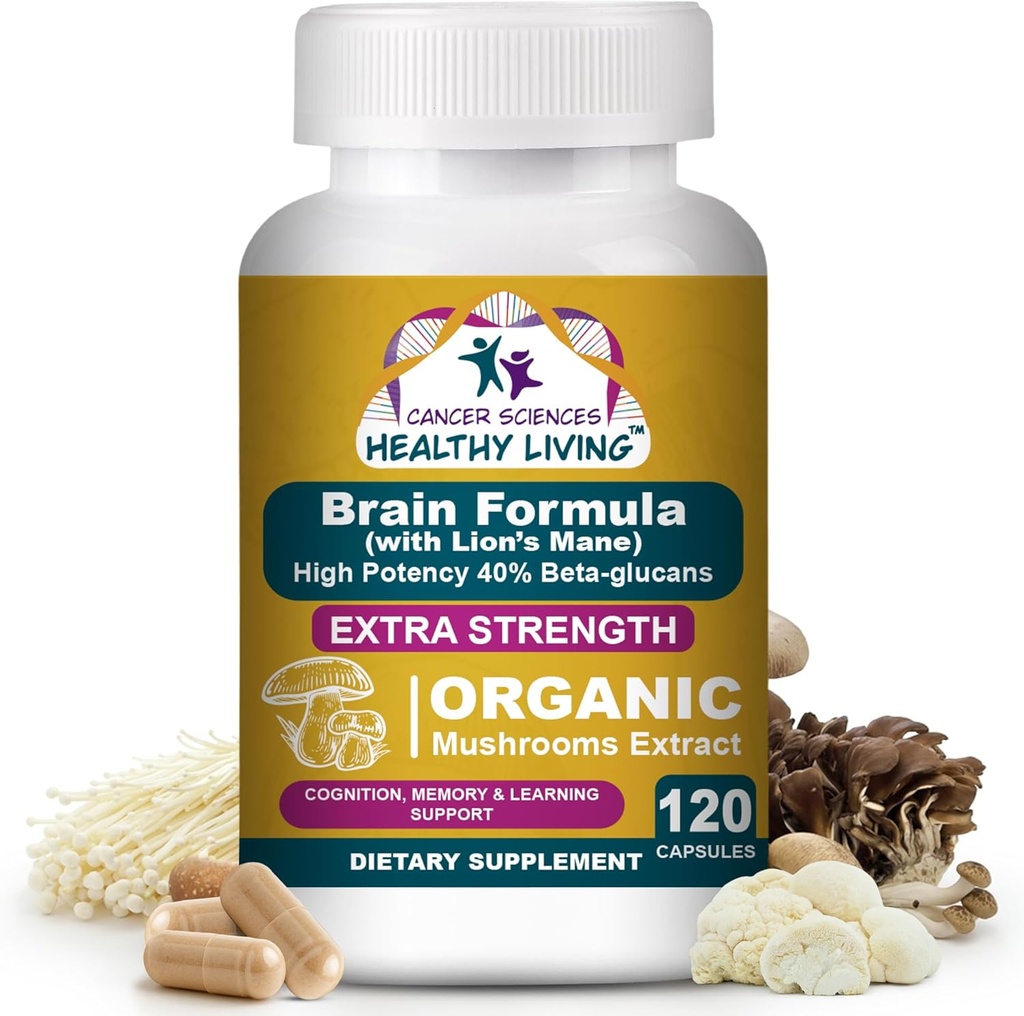 Cáncer Ciencias Suplementos cerebrales para la memoria y el foco - 1.500mg Suplemento de seto de salud cerebral para adultos " mayores - alta potencia 40% Beta-Glucans para el apoyo inmunológico " vitaminas, 120 cápsulas