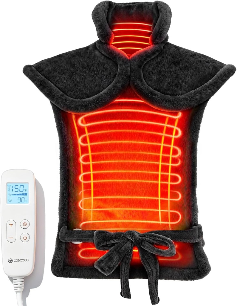 CooCoCoPasillo de Calefacción para Neck y Hombros y Atrás, FSA Eligible Carne de Calor para Alivio de Dolor de Dolor, Regalos de Navidad para Mujer Hombre Mamá, 6 Ajustes de Calor 3 Timers Auto-Off, 24"x37", ETL Certified