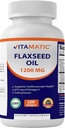 Aceite de Flaxseed Vitamatic 1200 mg – 120 Softgels Aceite de Flaxseed presidido con 675 mg ALA Omega-3 – Apoya la salud cardíaca " Wellness general
