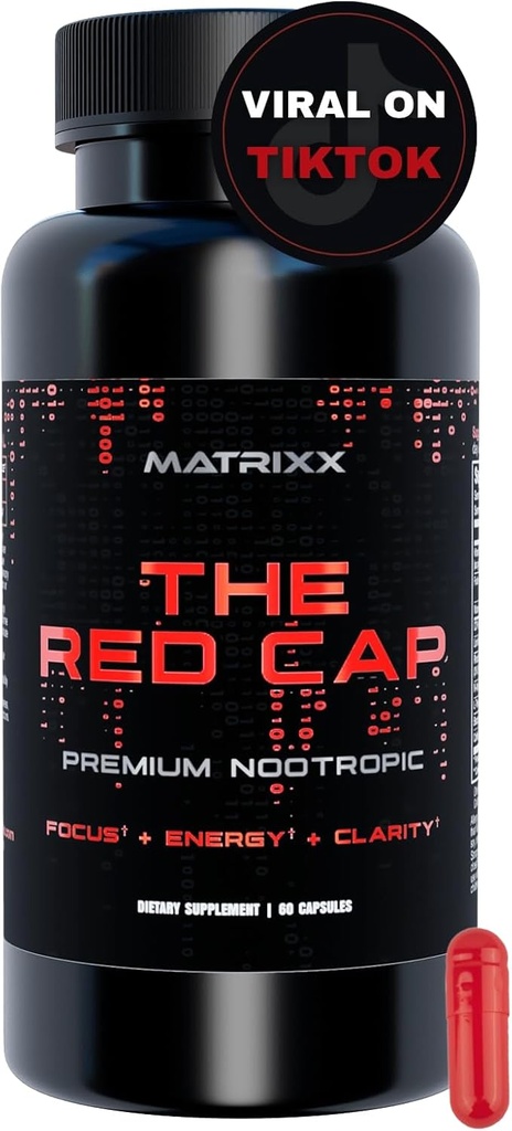 Matrixx The Red Cap 10-in-1 Nootropic Fórmula peru Natural Focus, Energy, Clarity &amp; Productivity Supplement TEN Rhodiola, L-Theanine, Citicoline, Lions Mane Limitless Brain Booster Suplemento Capsules