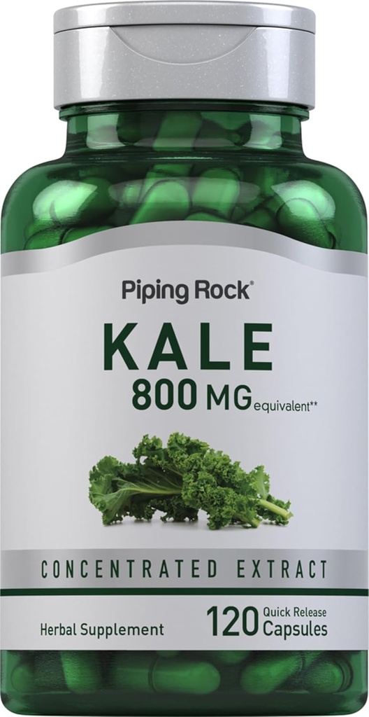 Piping Rock Kale Extract Capsules 800mg Silencio 120 Cuenta Silencioso Kale Suplemento Silencio Gluten Free, Non-GMO
