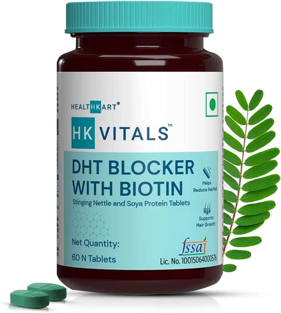 Bloqueador QURA DHT con Biotina, Nettle Stinging y SOYA Protein, ayuda a reducir la caída del cabello, estimula el crecimiento del cabello, paquete de 60 tabletas