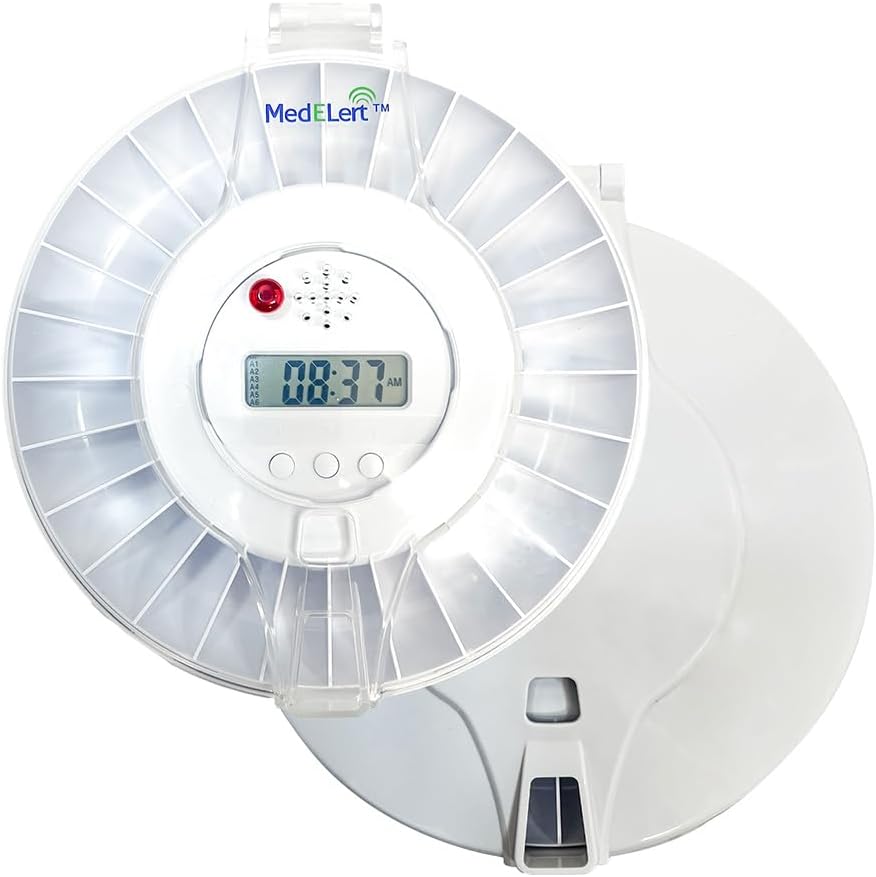 Dispensador automático de la pila para el anciano con alarma, 28 piezas selladas máquina para la medicina, máquina de dispensador automático de la pila de tiempo electrónico organizador inteligente bloqueado FSA/HSA eligible