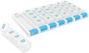 EZY DOSE semanal (7 días) 4 veces al día Empujar la píldora Organizador y Planificador de vitaminas, Removible Daily Pillboxes, Azul, Lids claros, Grande, BPA Gratis