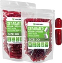 XPRS Nutra Vegan Tamaño 00 cápsulas separadas - 100 cápsulas de vacío premium de cuenta separadas en bolsas - 00 pastillas vacío para relleno de suplemento de bricolaje (Clear Rojo)