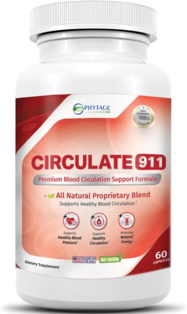 Circulate 911 Supplement - Blood Flow Support Natural Antioxidant &amp; Immune Support, Healthy Blood Pressure - 60 cápsulas