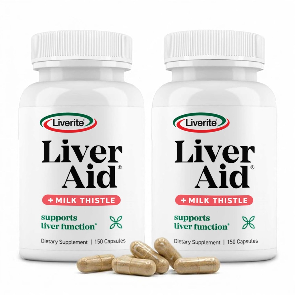 LIVERITE Liver Aid 2-Pack 150 Capsules (Total 300ct) Liver Support Supplement with Amino Acids, Choline, Milk Thistle & Vitamin B12 – Supports Healthy Liver Function, Energy & Metabolism
