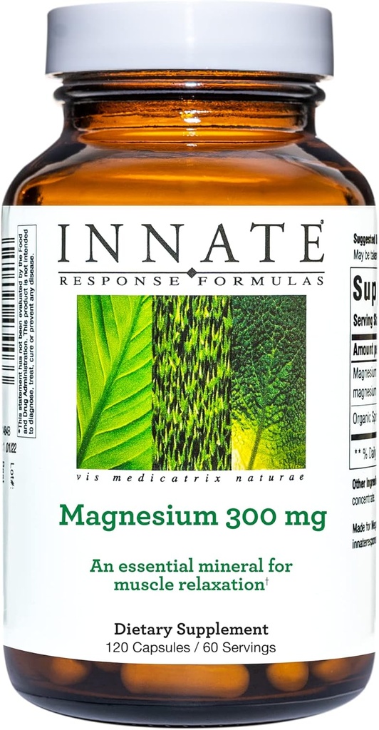 INNATE Response Formulas Magnesium 300 mg - Suplemento mineral para la relajación muscular - Vegetariano y sin gluten - 120 cápsulas (60 piezas)