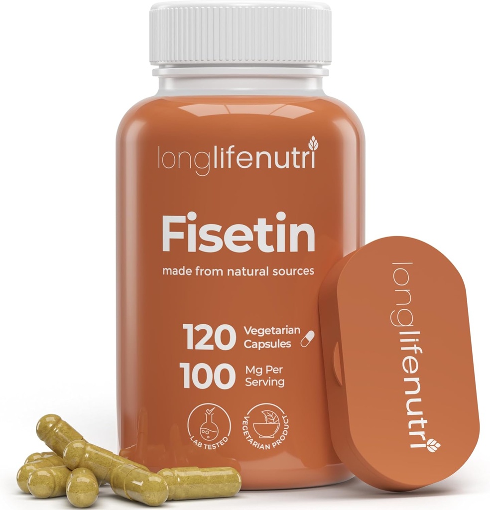 Fisetin 100mg - de Rhus Succedanea Stem Extract, 120 Vegetarian Capsules, Suplemento Senolítico para el envejecimiento " Longevidad, Suministro de 4 meses, Orgánico, GMP certificado, Made in USA
