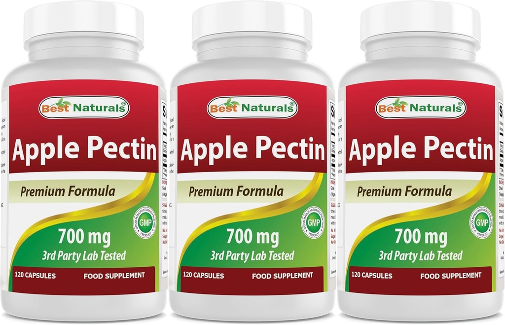 Mejores Naturales Apple Pectin 700 mg - Fibra dietética - Soporte intestinal - 120 cápsulas (120 Cuenta (Pack of 3))