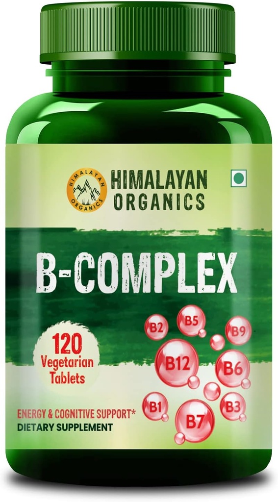 Himalayan Organics Vitamin B Complex with 100% RDA B1, B2, B3, B5, B6, B9 & B12 | 120 Veg Tablets