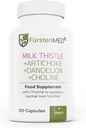 Esteto de leche FürstenMED con extracto de Artichoke, raíz de Dandelion " Choline - suplemento de salud normal del hígado - dosis altas con 80% Silymarin - soporte para hígado vegano - 120 cápsulas no GMO