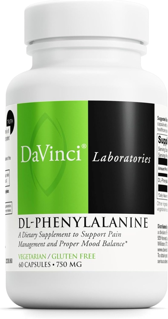 DAVINCI Laboratorios DL-Phenylalanine - Amino Acid Suplemento dietético para apoyar comodidad, equilibrio y molestia* - con 750 mg DL-Phenylalanina por servicio - Gluten-Free - 60 cápsulas vegetarianas