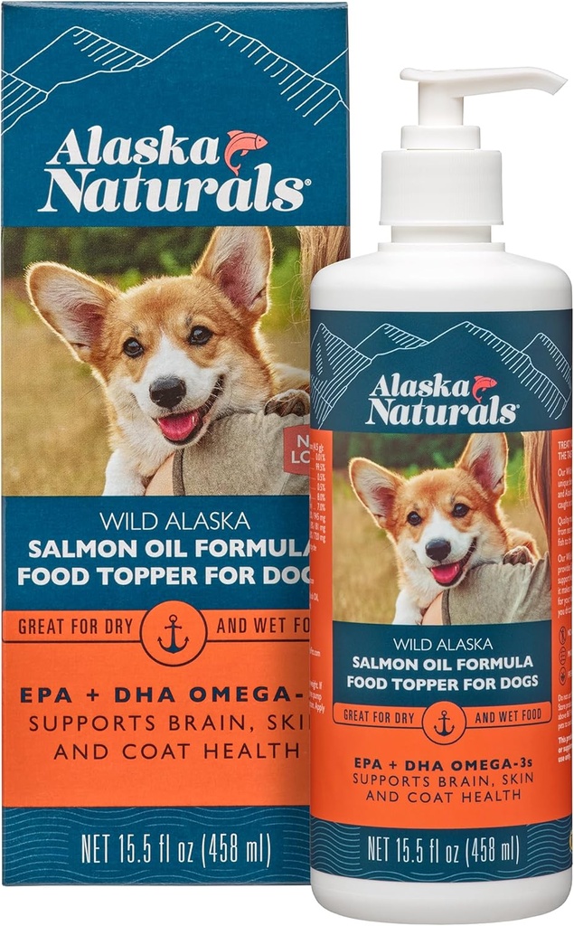 Alaska Naturals – Wild Alaska Salmon Oil Formula Dog Food Topper – EPA y DHA Omega-3 - Suplemento para la piel sana, Shiny Coat – Hecho en EE.UU. – 15,5 oz. Botella de bomba