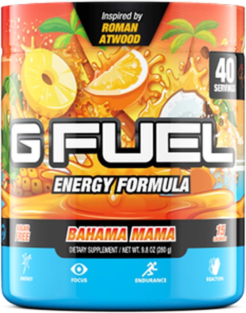 G Fuel Bahama Mama Energy Drink Powder, Pre Workout Caffeine Mix for Gaming, Sugar Free Focus Amino, Vitamina + Antioxidantes, 9.9oz (Coconut & Pineapple, 40 Servings)