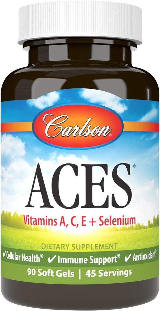 Carlson - ACES, Vitaminas A, C, E + Selenium, Celular Health & Immune Support, Antioxidante, 90 Softgels