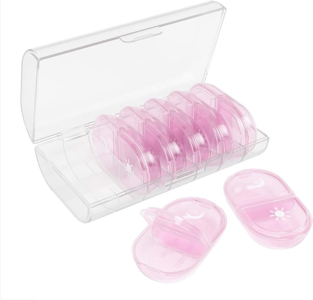 EZY DOSE Weekly (7-Day) Organizador diario de píldoras individuales AM/PM con caso, dispensador de medicamentos portátiles, contenedor de píldoras duraderas para viajes, 2X días Compartimientos para vitaminas y suplementos, Pink