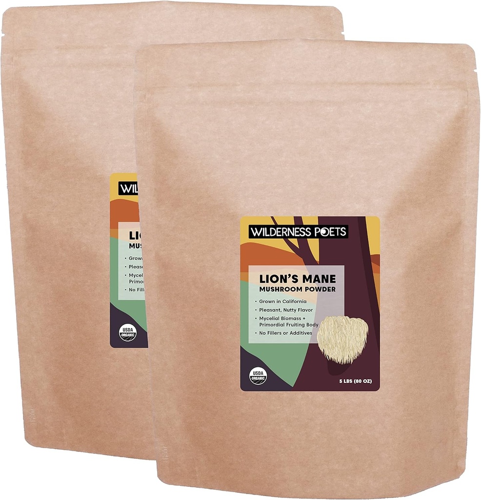 Wilderness Poets Organic Lion's Mane Mushroom Powder - California Grown (160 Ounce - 10 libras)
