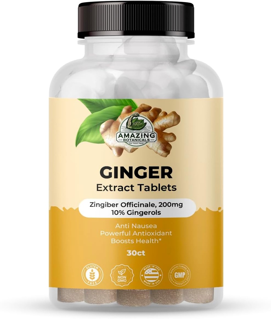 Increíbles botánicos Ginger Root Extracto Tabletas 200 mg - 10% Gingerols, 20 mg por Tablet, 30 Tablets