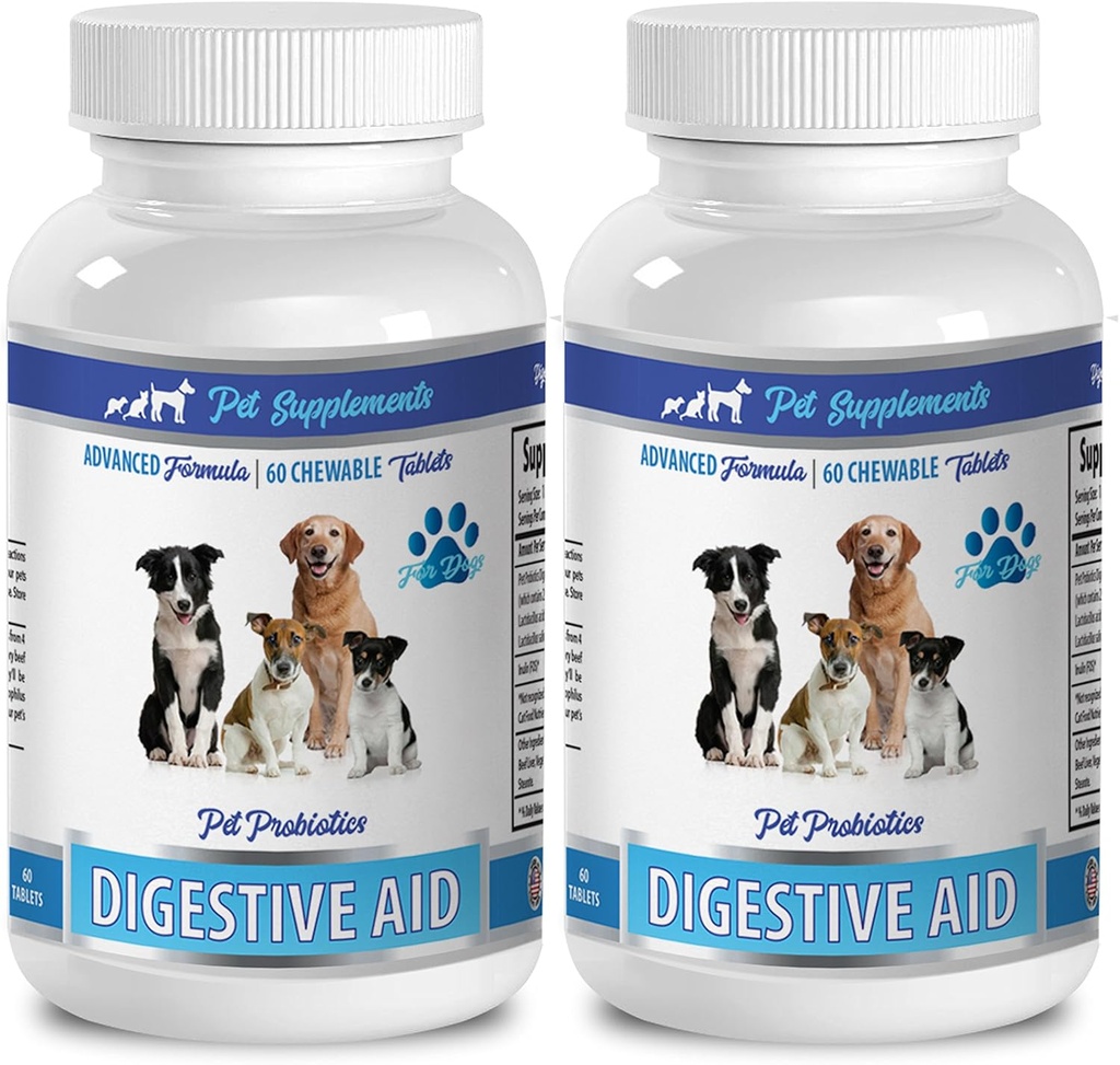 probióticos para mascotas - AID digestivo para perros - PROBIOTICS - Fórmula potente - lactobacillus salivarius probiótico - 2 Botella (120 Chews)