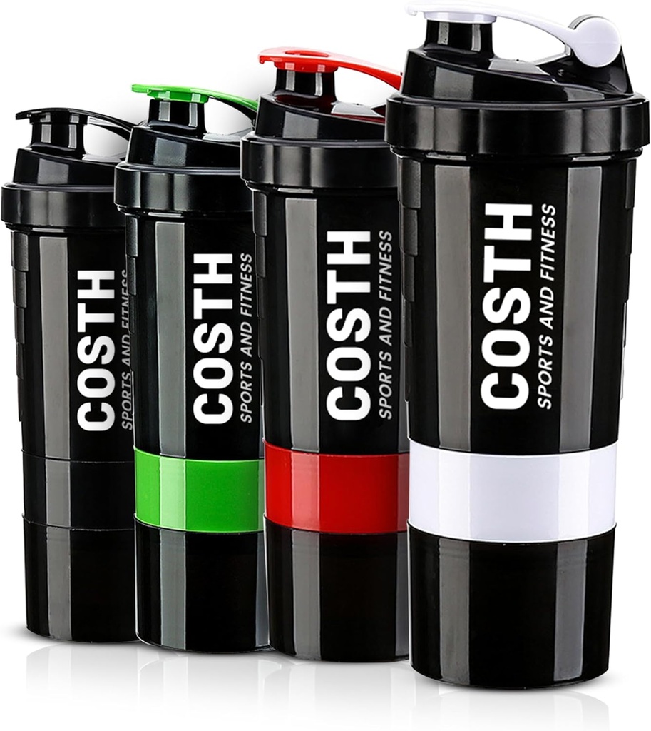 17 Oz Multi-Compartment Shaker Botella con 4-Pack Set ← BPA-Free, Leakproof, Protein Mixer &amp; Complement Storage