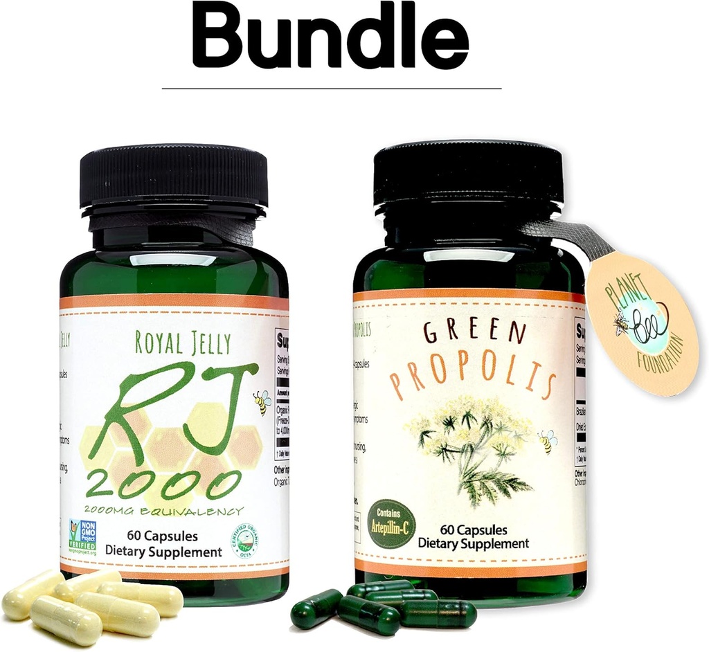 Greenbow Royal Jelly 2000mg Equivalencia – Non GMO Made with Organic Royal Jelly 60 caps Green Propolis – Genuine Brazilian Green Propolis, Contains Artepillin C 60 caps